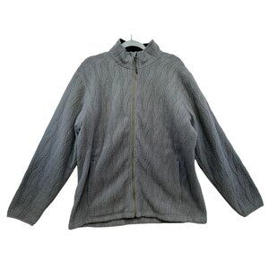 Lands End Mens Full-Zip Textured Fleece Jacket Size Large Gray